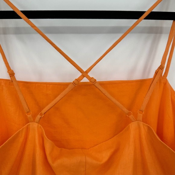 H&M Tangerine Orange Linen Blend Mini Dress Crisscross Retro Size Medium NWT - Picture 7 of 13